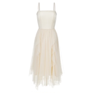 商场同款糖力 仙气不规则网纱吊带连衣裙女高腰显瘦中长款裙子夏