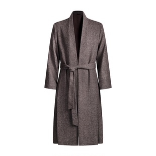 【直领马面褶羊毛大衣】平圆方中[中]系列新中式石莲褐色毛呢大衣