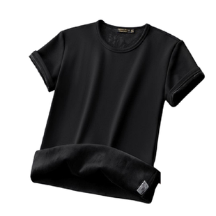 秋冬季短袖t恤女纯色圆领加绒加厚保暖上衣服冬天潮流半袖打底衫