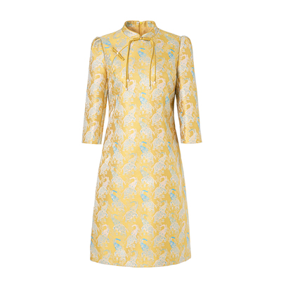 提花斜纹缎流苏拜年旗袍连衣裙