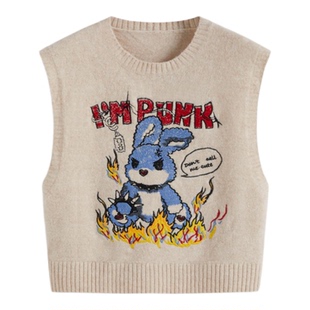 【明星同款】CIDER 春秋新品朋克风针织兔子刺绣背心110253452