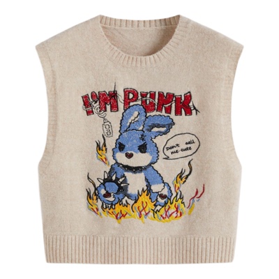 【明星同款】CIDER 春秋新品朋克风针织兔子刺绣背心110253452