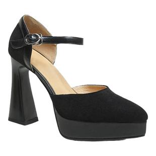 12cm一字扣带玛丽珍包头凉鞋女韩版小个子超高跟单鞋小码31 32 33