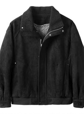 LUUD 局部夹棉羊羔绒内里男士麂皮绒棉服外套冬季复古工装风夹克