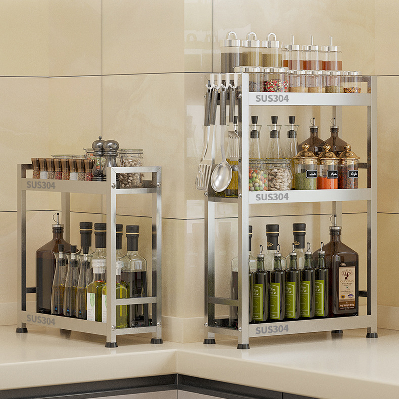 304不锈钢厨房调料置物架窄小台面夹缝架调味品油盐酱醋收纳架子