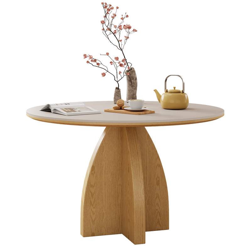 实木岩板餐桌圆形家用小户型洽谈桌现代简约1.2米原木风岩板餐桌