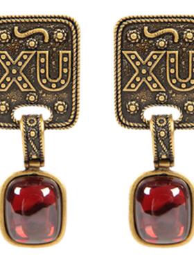 XULU原创设计复古红宝石耳环