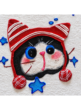 奶牛猫卡通石英砂立体肌理画DIY