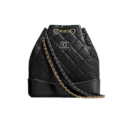 9.9新CHANEL香奈儿Gabrielle流浪Logo牛皮黑色女款小号双肩包