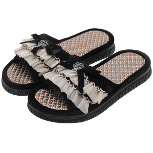 云团春夏甜美布艺花边少女心亚草凉拖鞋女时尚居家鞋防滑软底厚底