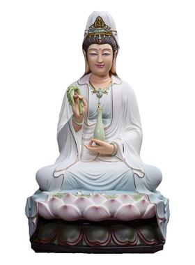 德化陶瓷慈航观音佛像梵彩摆件