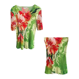 中古辣妹谭燕玉风油画花卉印花小众褶皱短袖上衣显瘦T恤套装