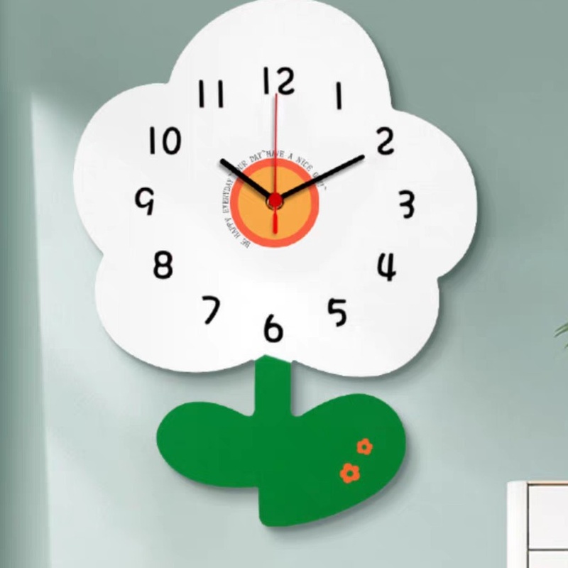 可爱小花静音装饰挂钟儿童房创意钟表墙挂简约时钟客厅时尚现代