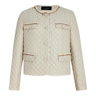 珂莱蒂尔秋款气质名媛香风菱格棉服短外套女轻薄上衣