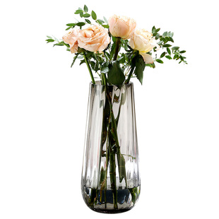 简约创意轻奢北欧玻璃花瓶透明富贵竹百合餐桌摆件鲜花玫瑰大号