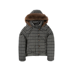 UNRETRO 复古美式格纹短款棉服外套女冬季新款保暖小个子加厚上衣