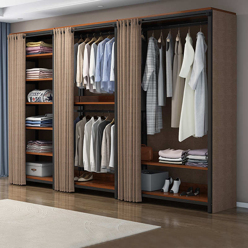 步入式衣帽架卧室架子组合衣橱落地金属挂衣架家用简易开放式衣柜