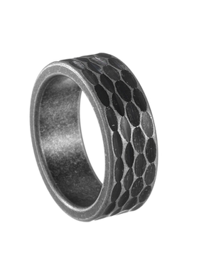陨石-做旧钛钢古法褶皱锤纹戒指