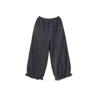 小小大星球童装 磨毛竖条纹复古花苞裤 女童冬日文艺感宽松休闲裤