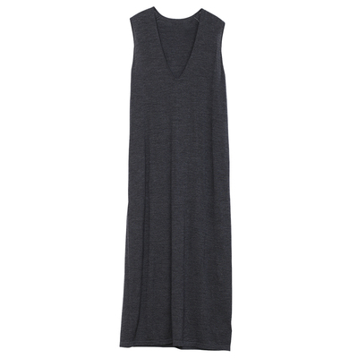 Carolingian/ROW简约！德国Biella美丽诺羊毛复古V领针织连衣裙