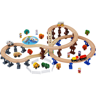 木质火车轨道车玩具车电动小火车木制汽车车积木情景拼装套装2岁