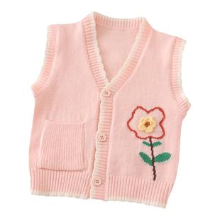 女童马甲韩版春秋小女宝针织毛衣背心薄龙年时髦洋气外穿坎肩上衣