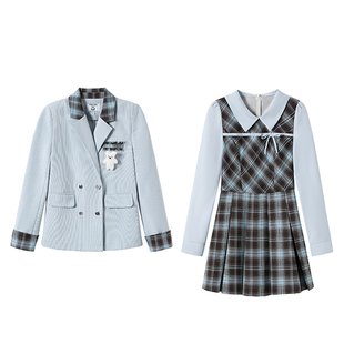 织物猪 松茶可可 雾霾蓝学院风灯芯绒西装外套女春季新款西服上衣