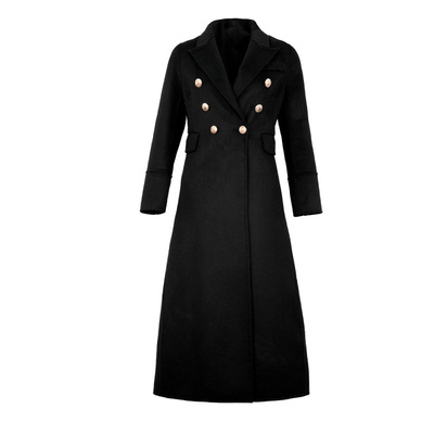 双排扣黑色显瘦羊绒工装呢子大衣