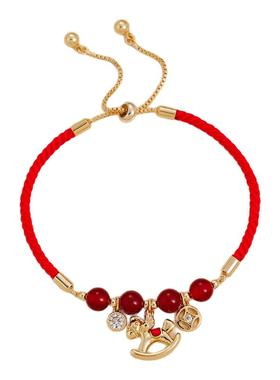 金色小马钱币红绳手链轻奢小众