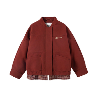 半度闲女童年装红色棉服外套洋气新款儿童冬季加厚保暖喜庆夹克衫