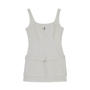 【明星同款】RuirUirul月光白U领连衣裙夏季新品双层裙摆裙子