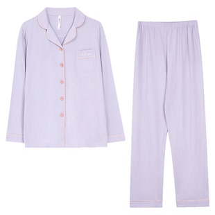 正品红豆春夏季100%纯棉睡衣长袖长裤家居服套装男士大码女款全棉