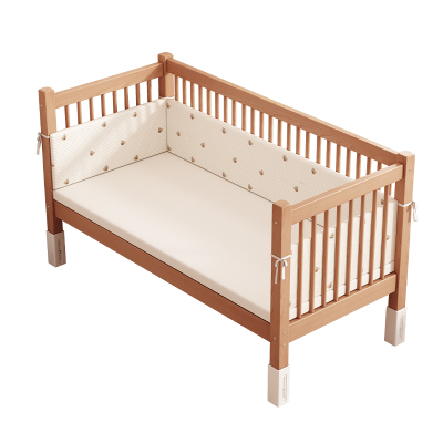 榉木实木婴儿拼接床带护栏加宽