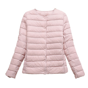 2025新款反季轻薄圆领羽绒服女保暖内胆短款大码外套秋冬女装无领