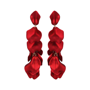 红色流苏耳环2025新款爆款耳饰轻奢高级感夸张花瓣长款流苏耳坠女