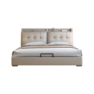 慕梵 真皮床主卧床头储物床1.5m意式床1.8米双人床北欧简约婚床