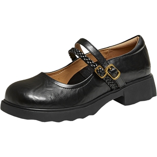 TATA他她圆头玛丽珍鞋女黑色厚底小皮鞋粗跟单鞋2026新款CLP01AQ6