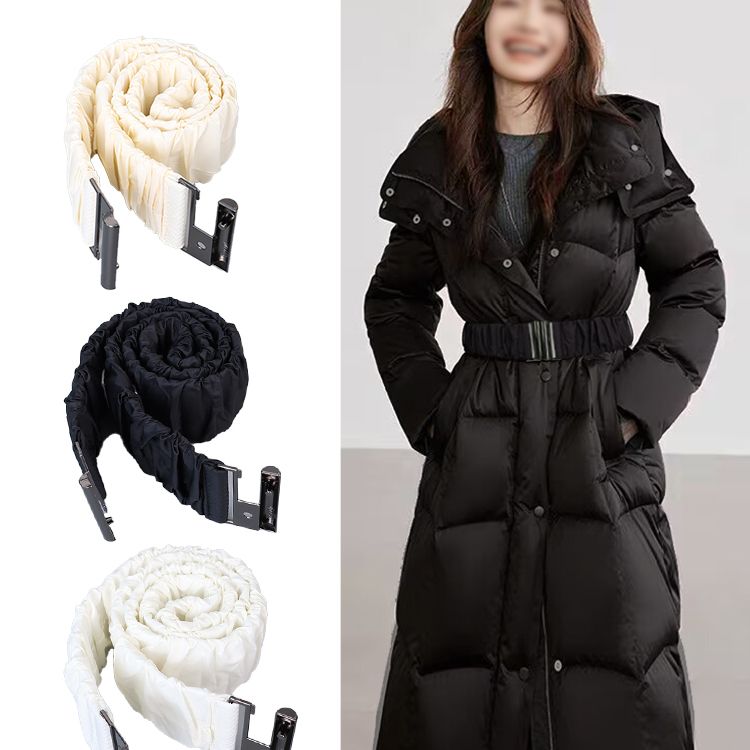 黑色松紧羽绒服腰带女弹力收腰懒人银扣装饰配件配棉服大衣专用