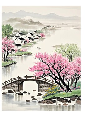 唯美治愈系乡村田园风景画贴画客厅餐厅出租屋江南水乡自粘装饰画