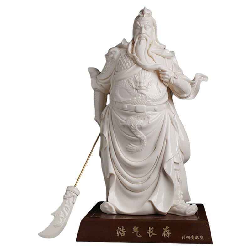 中国白陶瓷关公摆件家居装饰品