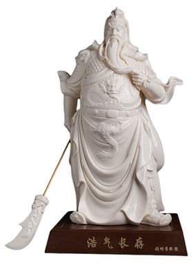 中国白陶瓷关公摆件家居装饰品