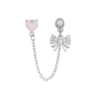 嘟嘟夫妇甜酷双耳洞耳钉小众链条耳环螺丝拧扣耳蜗钉钛钢耳骨钉女