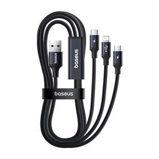 BASEUS 3 in 1 USB A to Type-C Lightning Cable三合一充电器线车载一拖三快充三头适用于iPhone17华为安卓