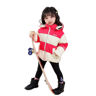 女童拼接短款羽绒服冬季2026新款儿童洋气女宝宝加厚保暖外套冬装