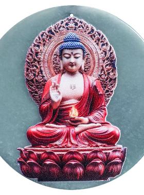 翡翠彩色影雕佛像观音玉石吊坠