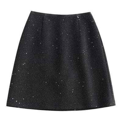 亮片毛呢半身裙包臀a字短裙子