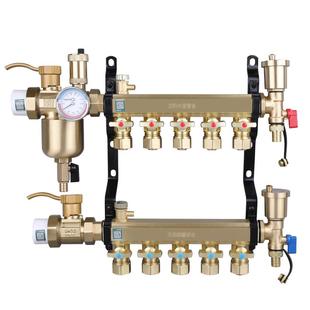 兴中德全铜大流量地暖分水器球阀式地热分水器家用一寸加厚4分