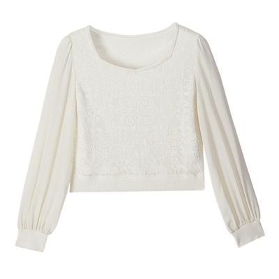 【遮肉泡泡袖】MSLAN春季文艺知性方领短款收腰毛织套衫MFCE1307