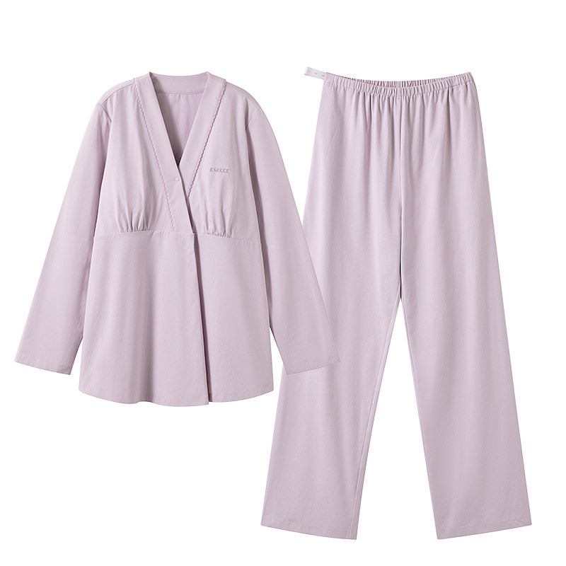 嫚熙春夏纯棉哺乳衣外出孕妇带胸垫喂奶吸汗睡衣月子服产后家居服