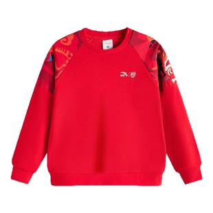 安踏儿童新年款卫衣男童保暖套头衫2025年新款大童红色拜年服
